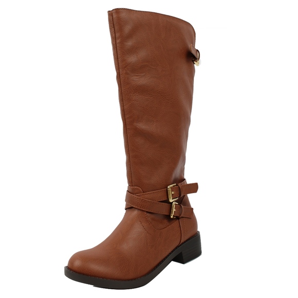 GIRLS Cognac Buckle Knee High Riding Boot - Picture 3 of 6